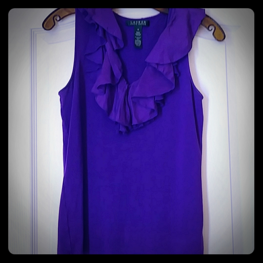 Ralph Lauren Knit and Silk Ruffle Top Size M